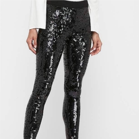 Express Pants - Express Black & Silver Sequin Leggings